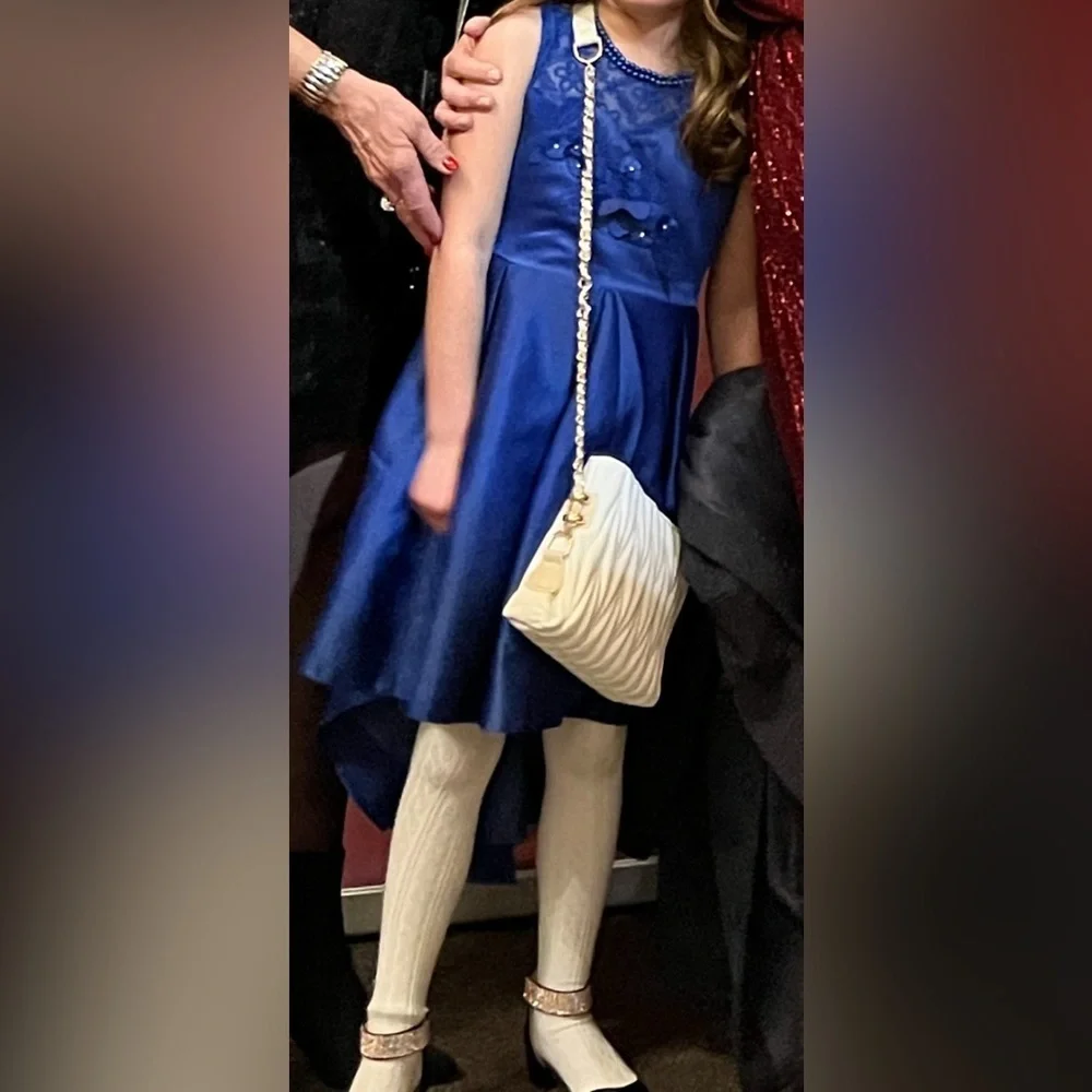 Elegant Floral Pearl and Blue Silk Youth Dress